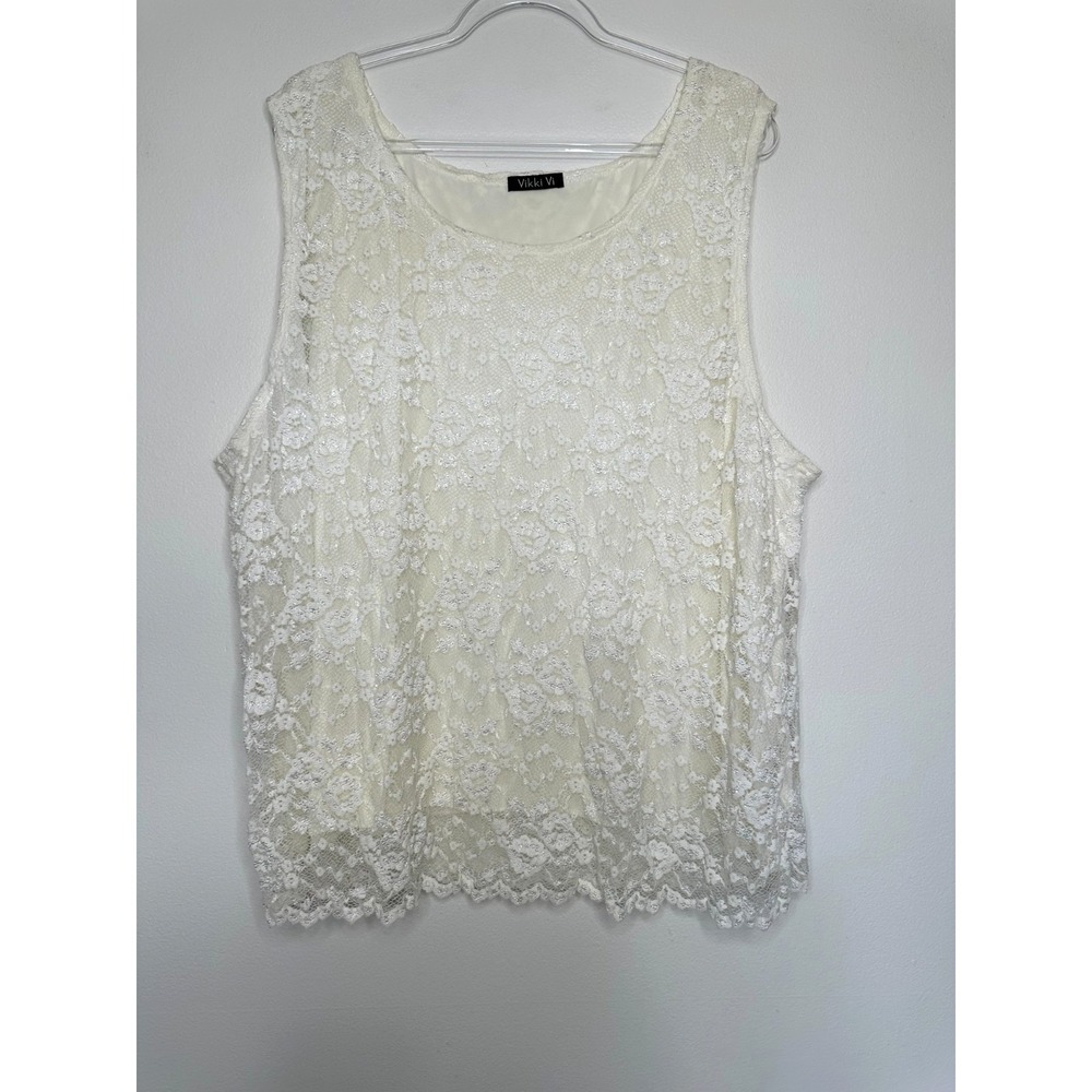 Vtg Vikki Vi Tank Top Shell Size 3X Cream Lace Lined Sleeveless Layering